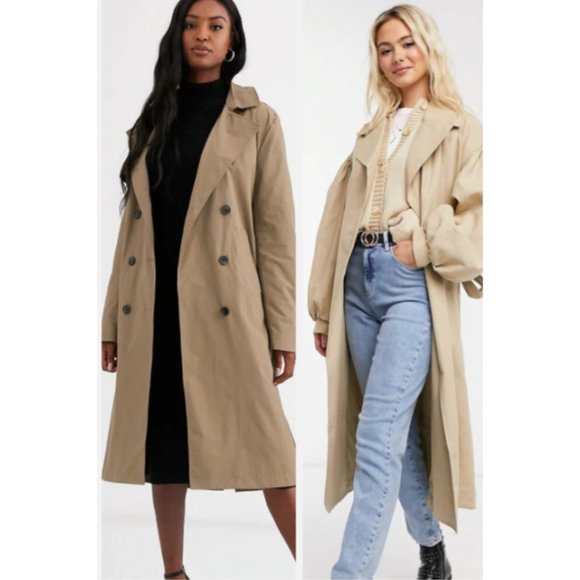 Vintage 90s London Fog Tan Gray Minimalist Staple Trench Maxi Coat 12 - Picture 1 of 8